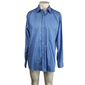 Tailorbyrd Collection Mens Blue  Print Dress Shirt Long Sleeve Button Up Size L